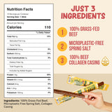 Grazly Grass-Fed Beef Sticks - Made with Only Beef, Spring Salt & Collagen Casing - Clean, High-Protein Jerky Sticks w/ 10g Protein Per Stick (1 oz