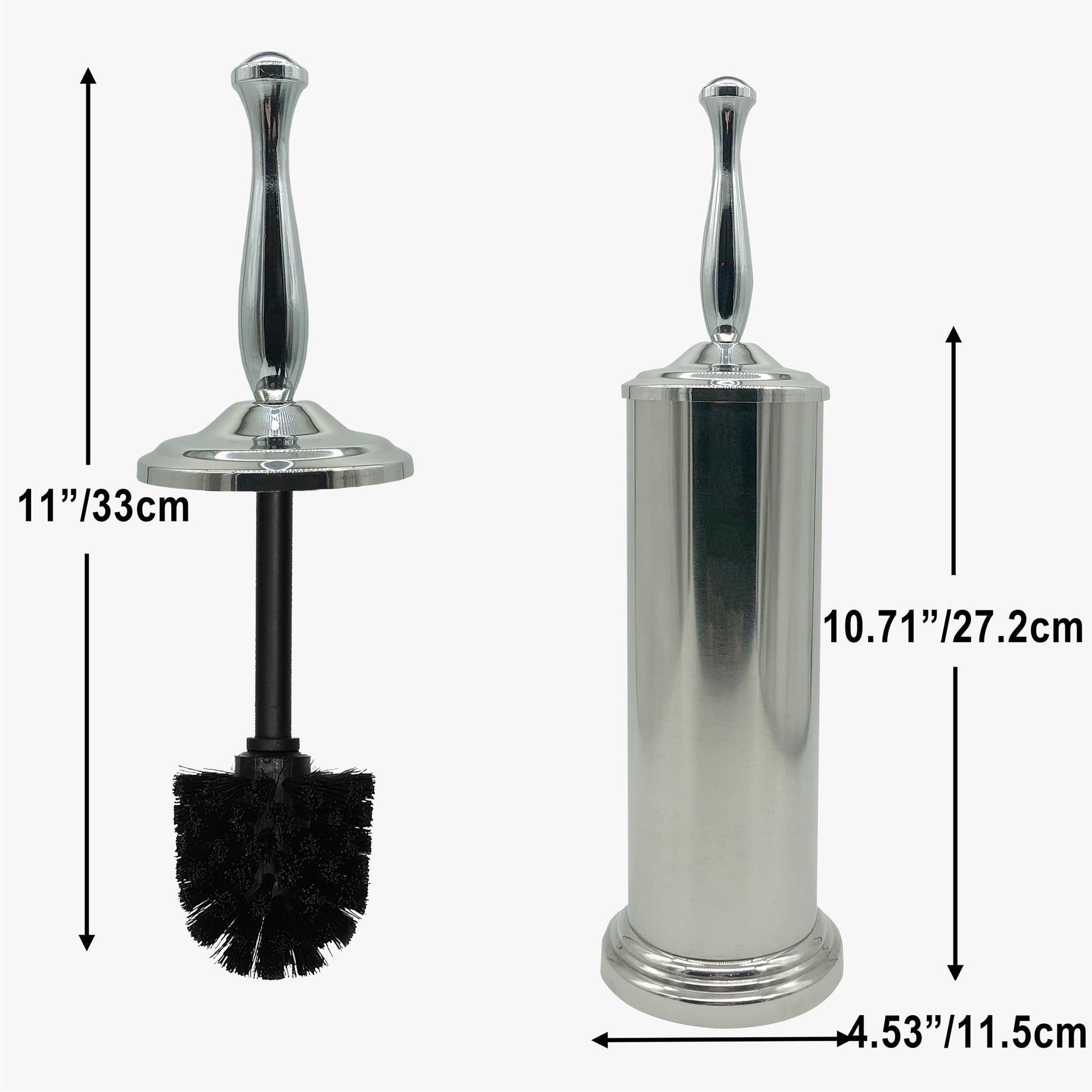 Indecor Home Chrome Silver Metal Toilet Bowl Brush with Handle Lid Holder, Durable Bathroom Cleaning Tool for Easy Toilet Maintenance, Bathroom Toilet