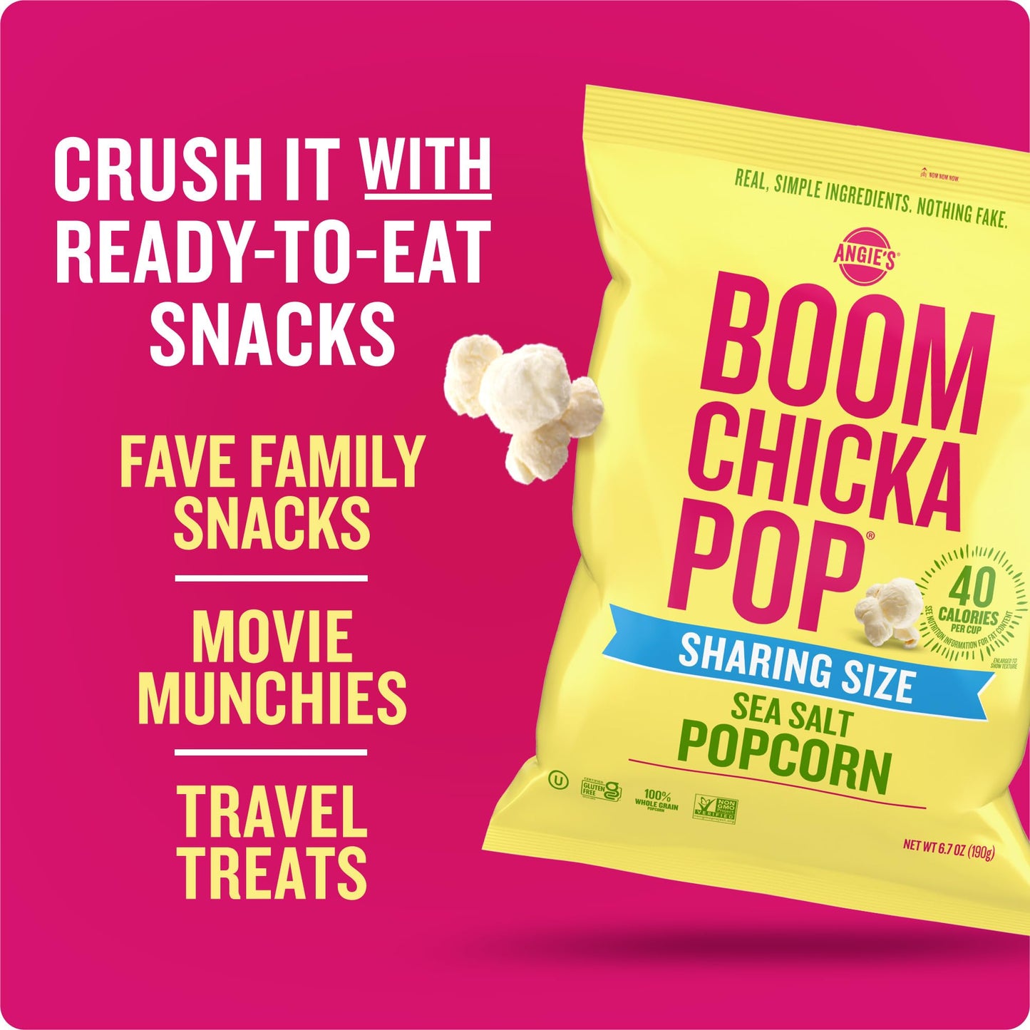 Angie's BOOMCHICKAPOP Sea Salt Popcorn, Gluten Free, Party Size, 6.7 oz.