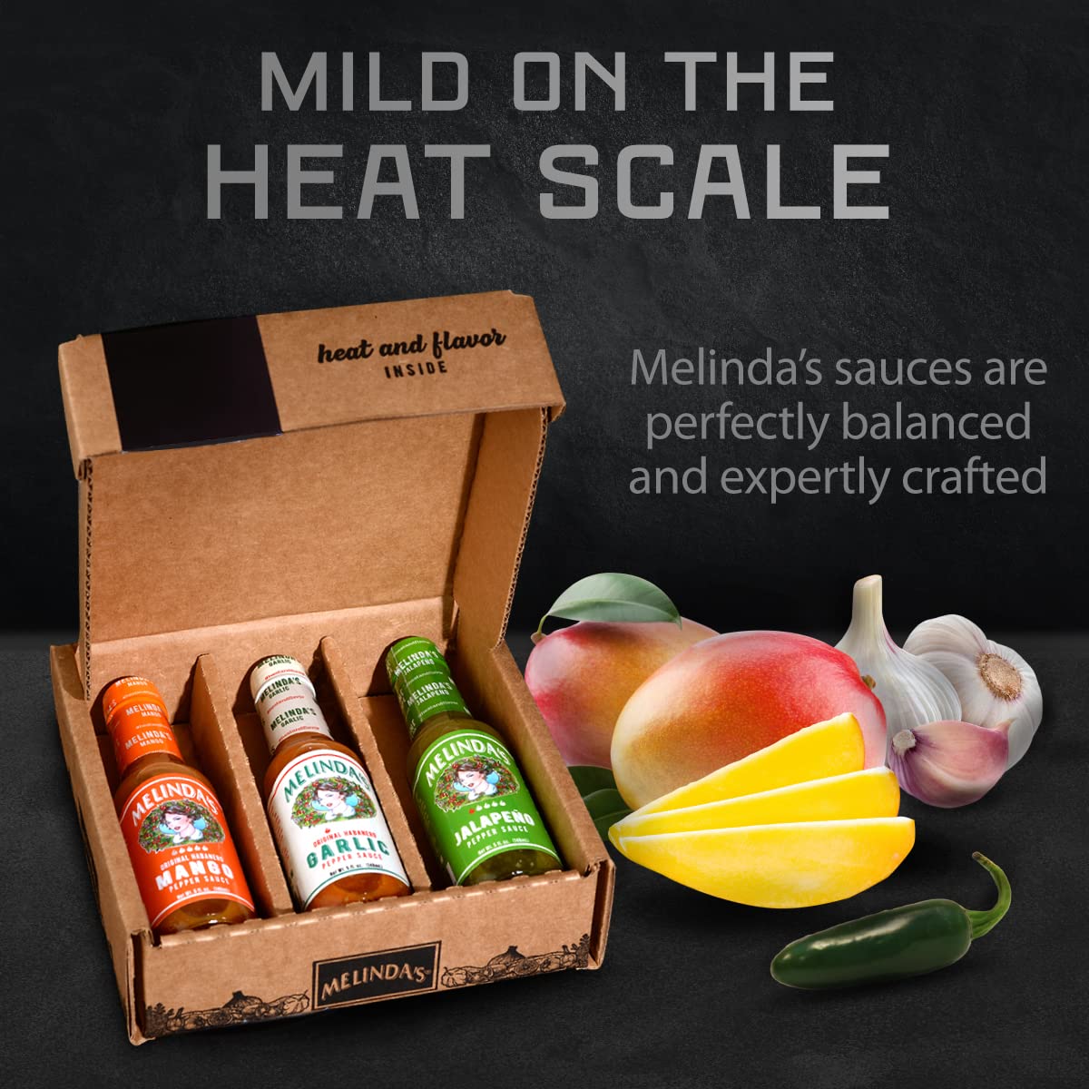 Melinda’s Mild & Wild Variety Pack - Gourmet Hot Sauce Gift Set with Variety of Fresh Flavors - Includes Jalapeño, Mango & Garlic Habanero - Premium