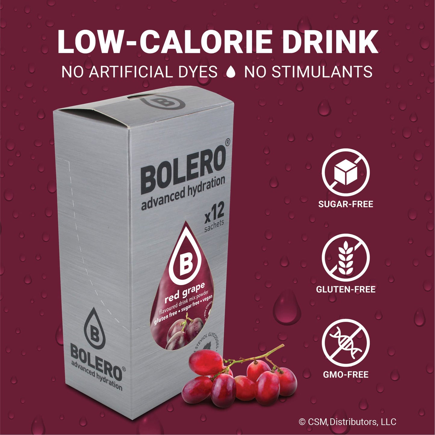 Bolero- Sugar Free Drink Mix Packets Red Grape Fruit Flavors | Powdered Flavored Water Packets | 36 Small Sachet On The Go Packets