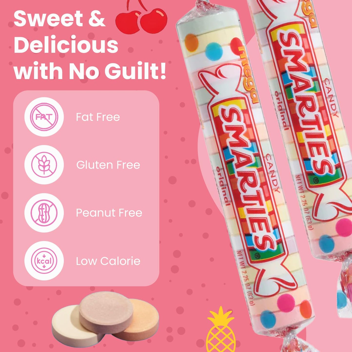 Smarties Candy Mega Rolls - Gluten & Vegan Free - Assorted Flavor Treat - Peanut Free Plant Derived Ingredients - Ideal Halloween Candy - Individually