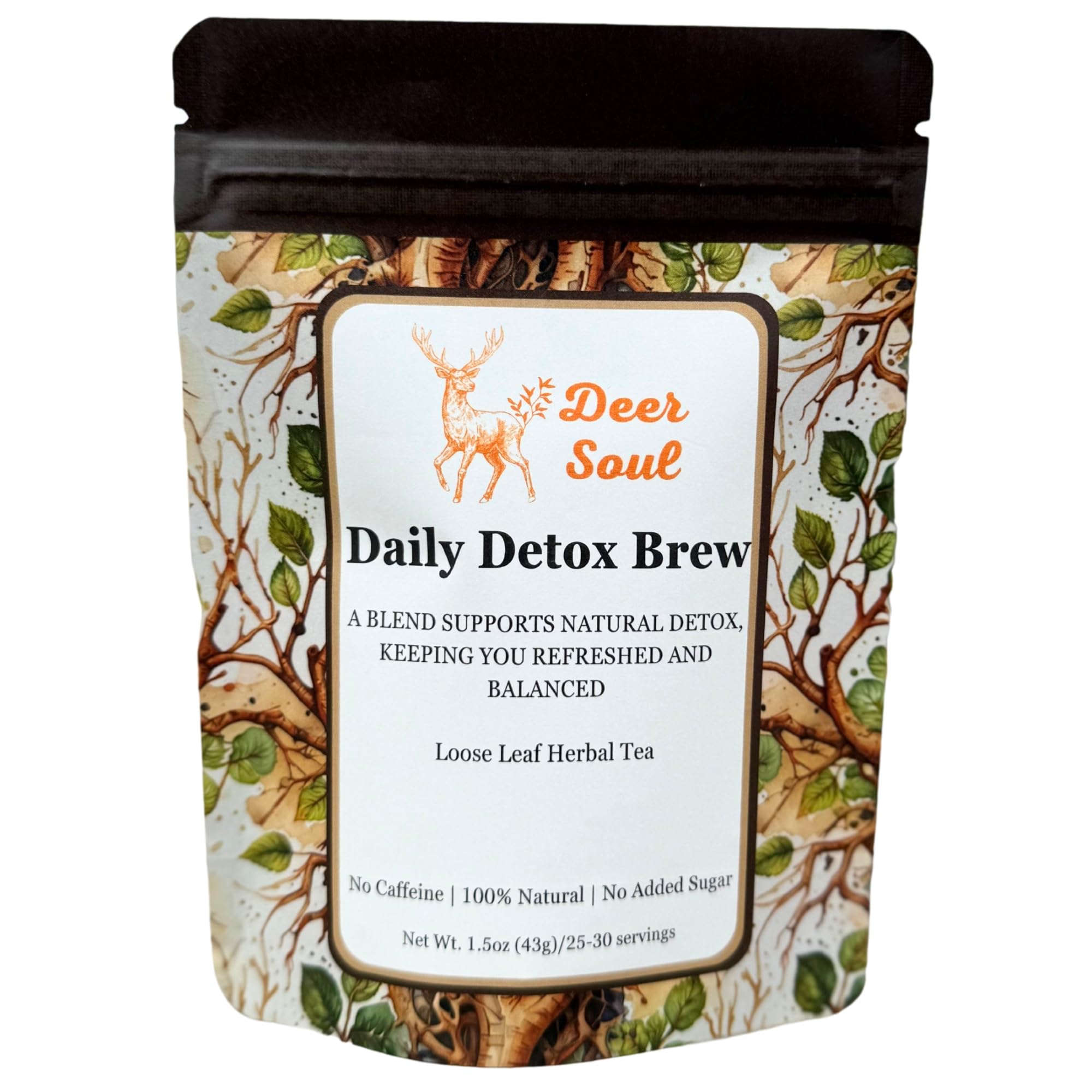 Deer Soul Daily Detox Brew Herbal Tea with Dandelion Root, Burdock, Red Clover, Nettle & Echinacea Root | Loose Leaf Tea, 1.5 oz