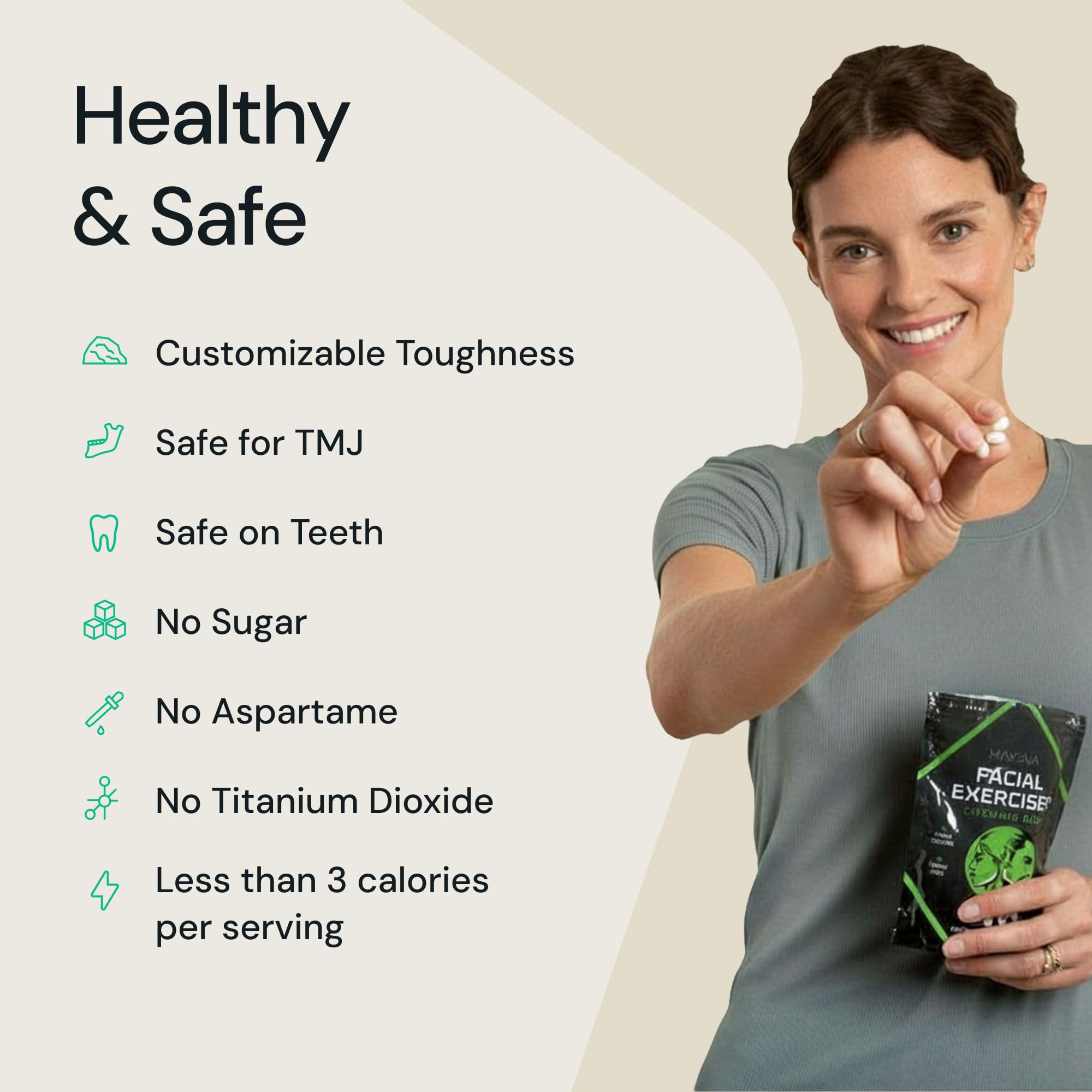 Facial Exerciser Chewing Gum | Pearl-Sized Hard Gums | Adjust Resistance by Chewing 3-5 pcs | Sugar-Free Mint Flavor | 4 Months’ Supply | Strengthen