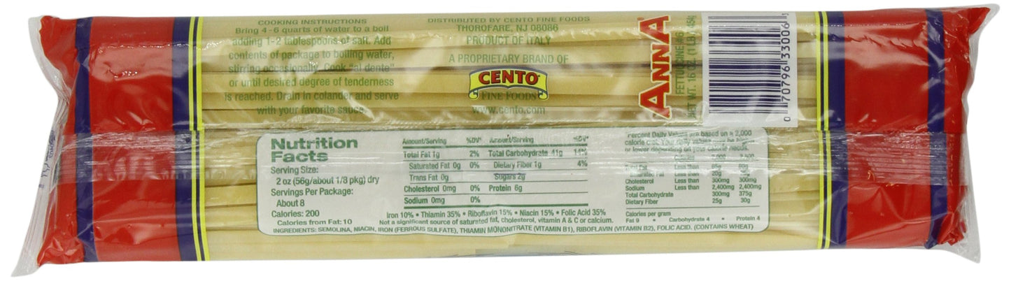 Anna - Italian Fettuccine Pasta No. 6, (6)- 16 oz. Pkgs.
