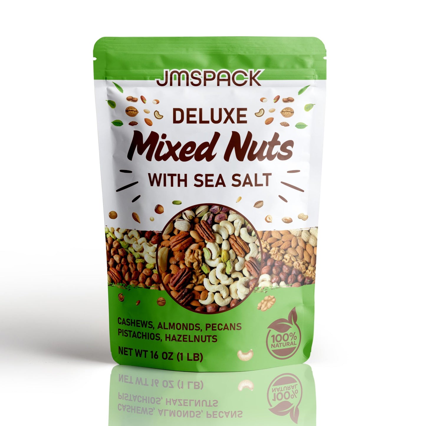 JMSPACK Deluxe Mixed Nuts, Almonds, Cashews, Pecans, Pistachios, Snacks for Adults, Made With Sea Salt, Trail Mix, Nut Mix, Mixed Nuts with Sea Salt