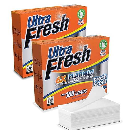 Ultra Fresh Platinum 2 Pack Laundry Soap Detergent Sheets, Ultra Concentrated, Stain Fighting, Fresh Scent, 200 Loads