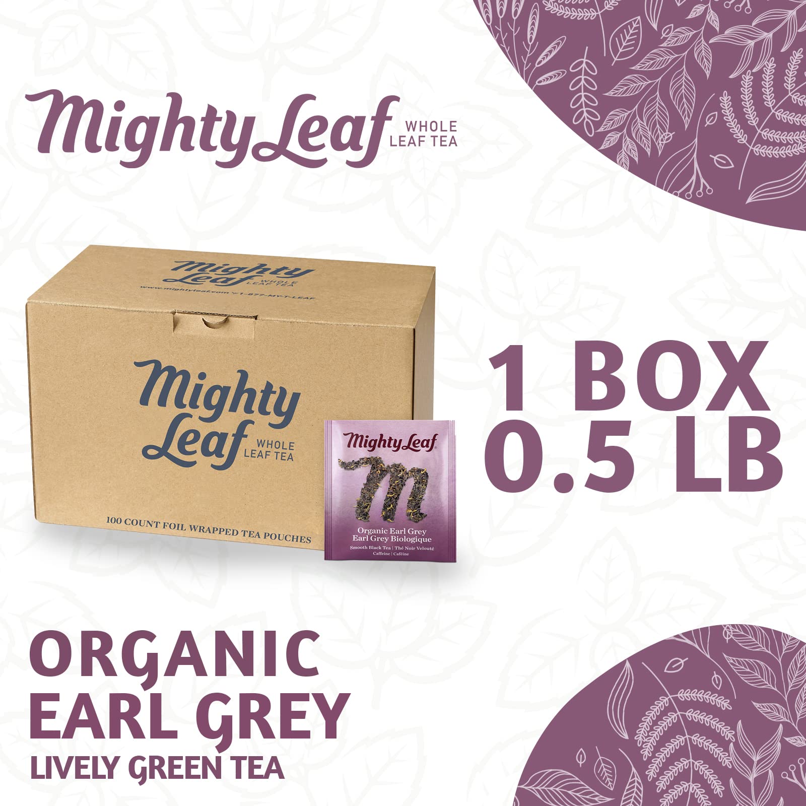 Mighty Leaf Organic Earl Grey Tea - 100 Count Whole Leaf Tea Pouches - Black Tea with Bergamot - Premium Caffeinated Tea Bags - USDA Organic Certified