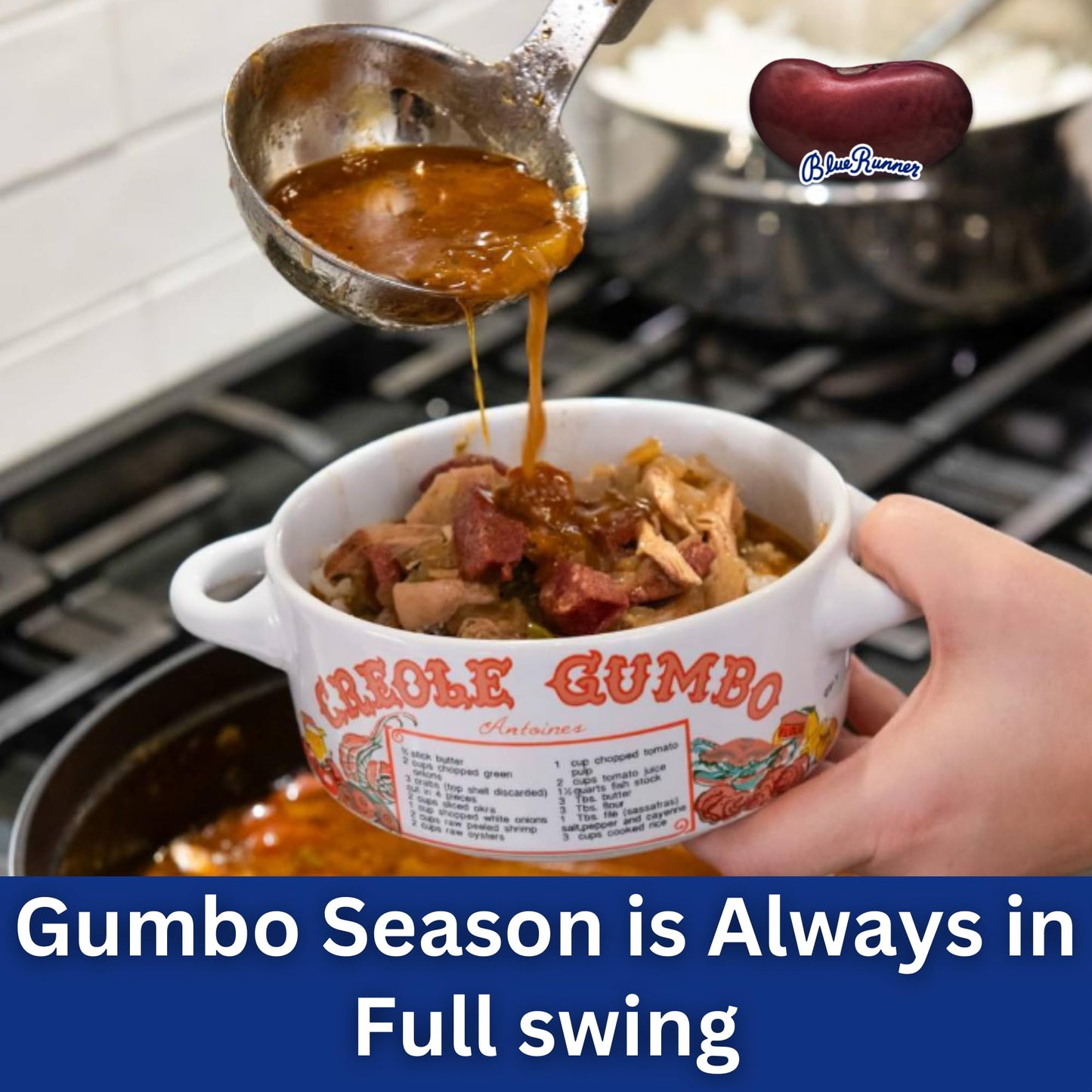 Blue Runner Gumbo Creole Base (Pack of 3) Traditional Louisiana Chicken and Sausage Gumbo Base - Quick and Delicious Meal Solution