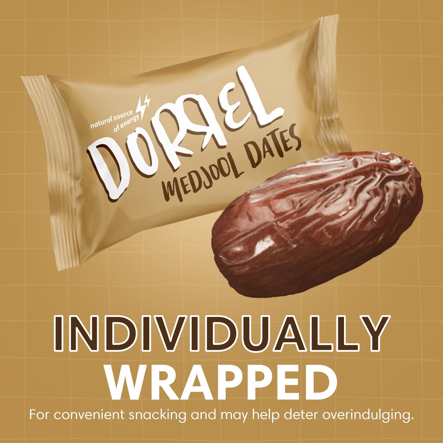 DORREL - Medjool Dates, Individually Wrapped Snacks for High Energy, Nutritious Snack, Delicious, Kosher & Non-GMO Dates Individually Packaged