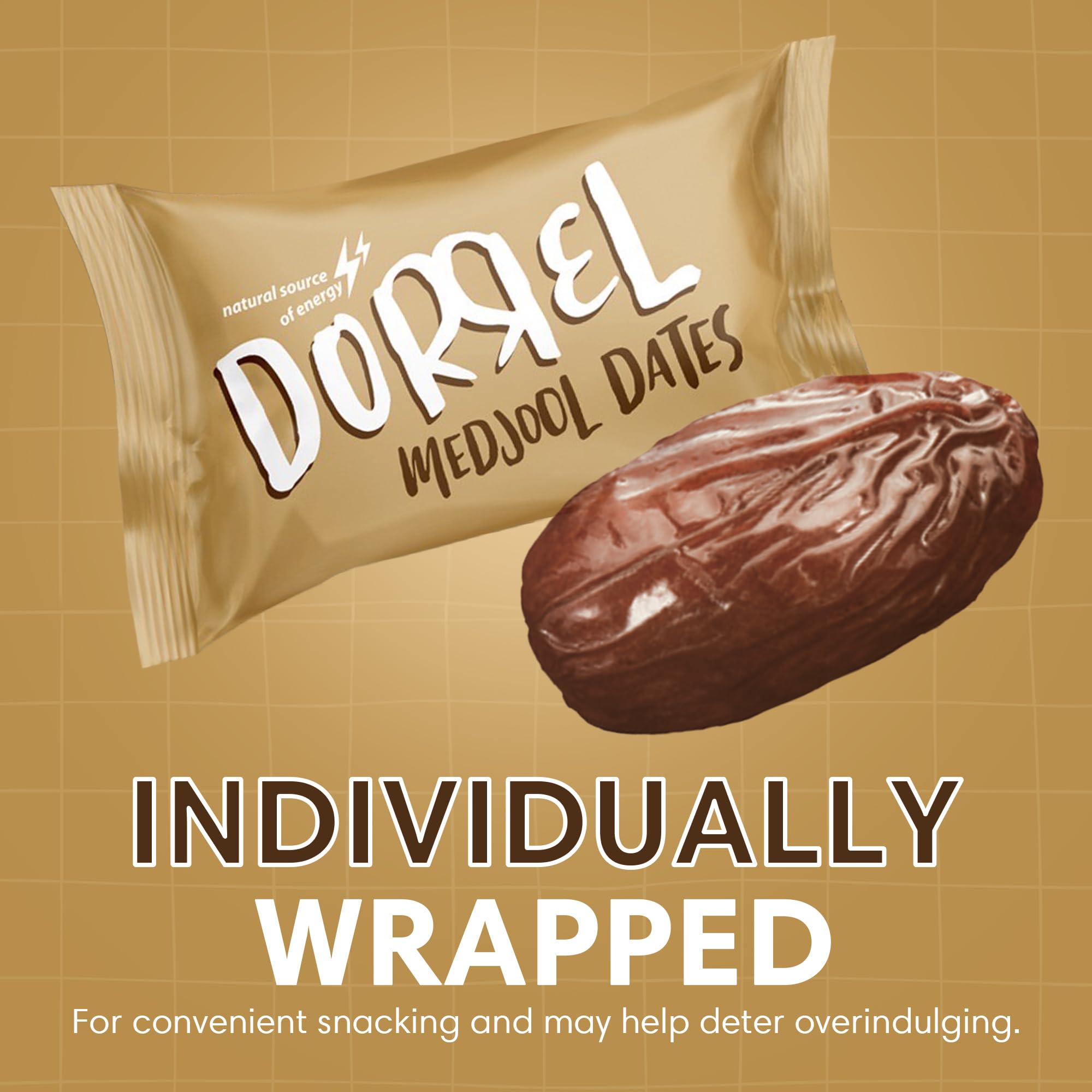 DORREL - Medjool Dates, Individually Wrapped Snacks for High Energy, Nutritious Snack, Delicious, Kosher & Non-GMO Dates Individually Packaged