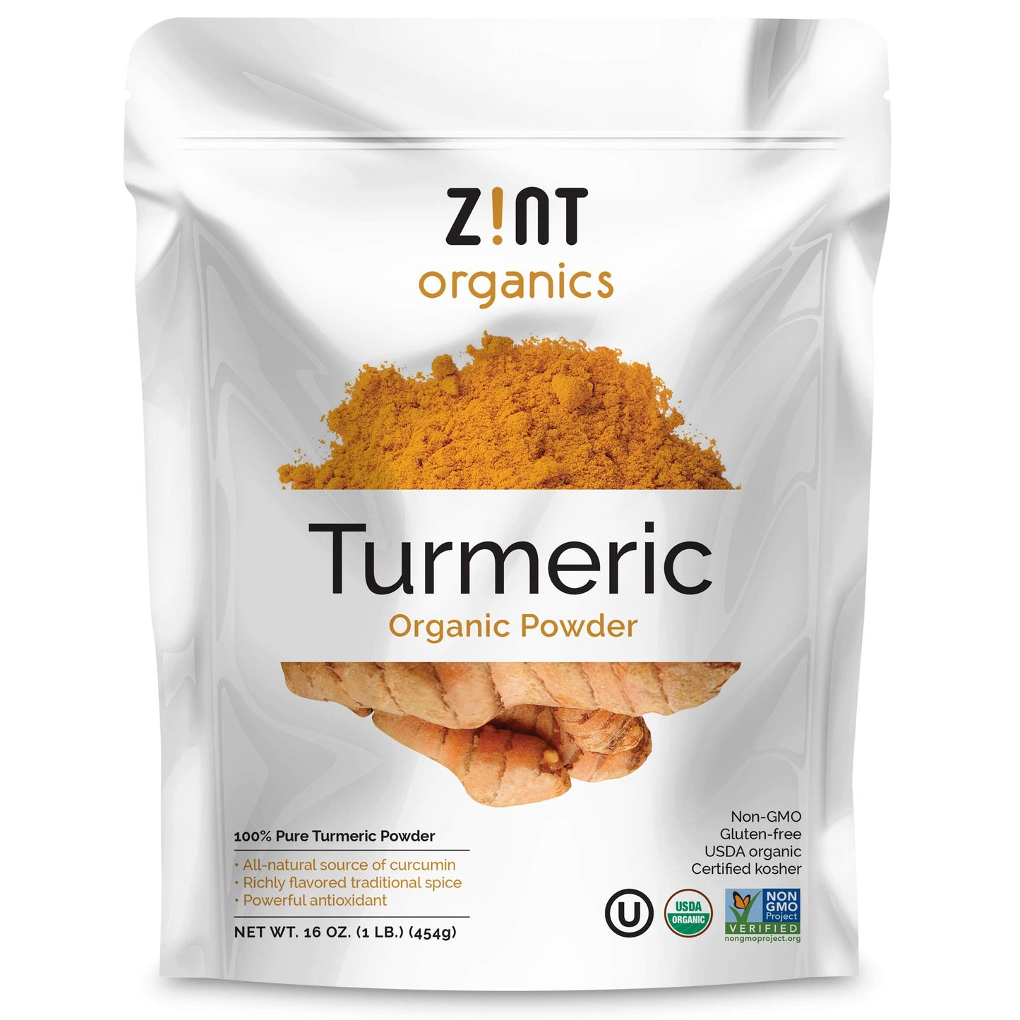 Zint Organic Turmeric Powder (16 oz): Raw Turmeric Root Curcumin Powder Spice, For Cooking, Smoothies, Golden Milk