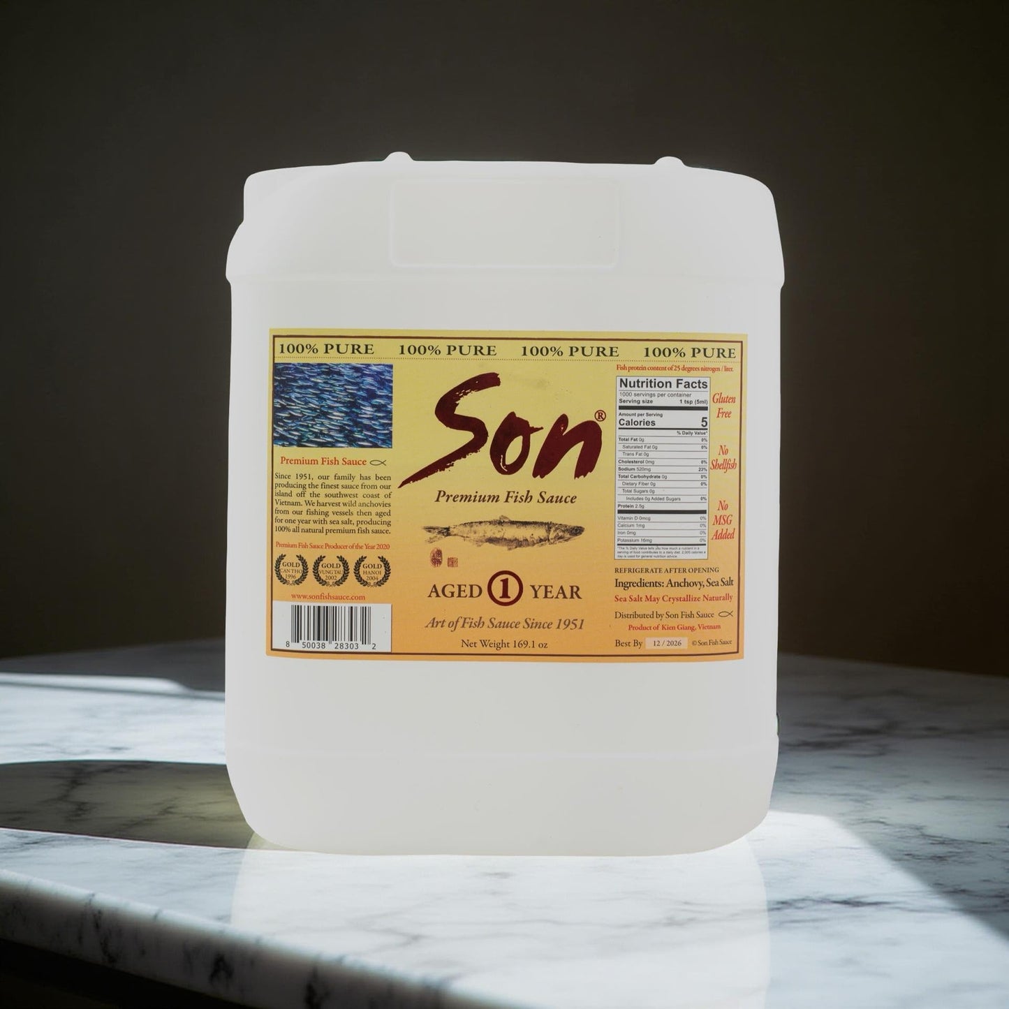 Son Fish Sauce - First-Press Vietnamese Fish Sauce (5 L Jug, 169.1 Oz) | 100% Anchovy + Sea Salt, No Additives | Naturally Fermented for Deep Umami |