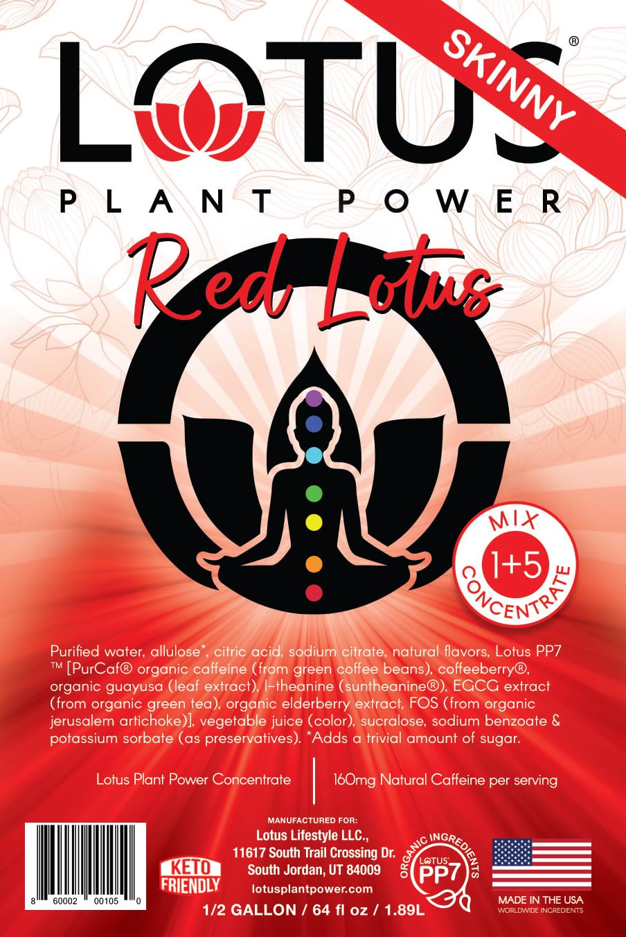 Skinny Red Lotus Plant Energy Drink Concentrate | 64 fl oz | 1:5 | Natural Caffeine from Green Coffee Bean | Zero Sugar