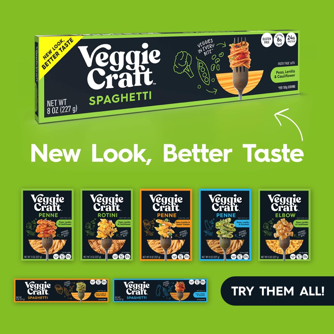 Veggiecraft Farms Spaghetti - NEW IMPROVED TASTE - Gluten Free Pasta, Thin Spaghetti Noodles, Plant Based Protein Spaghetti w/Cauliflower, Low Carb
