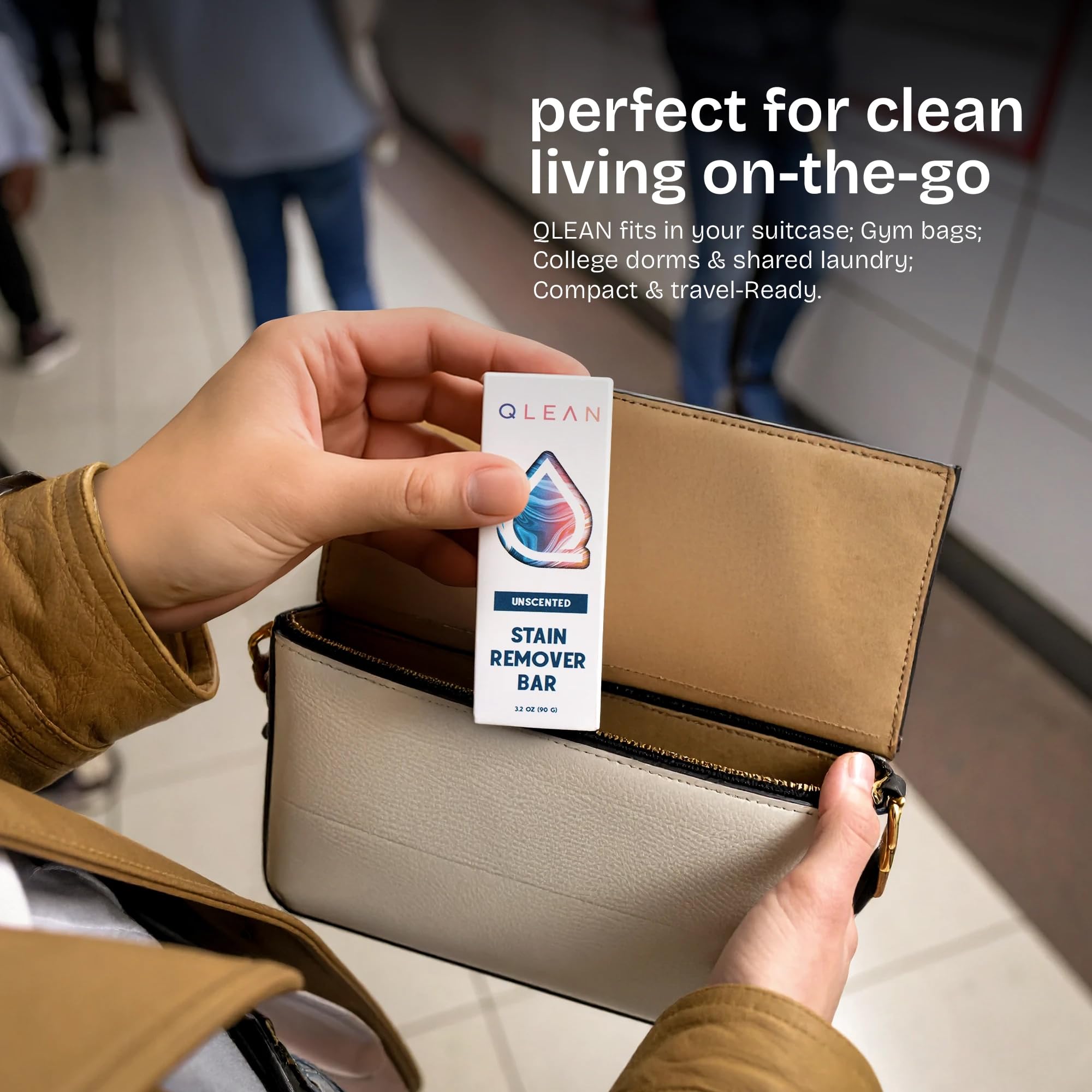 QLEAN Vegan Stain Remover Bar for Fabrics, Laundry Bar Soap for Clothes - Plant-Based, Travel-Friendly Stain Remover for Grease, Wine, Coffee, Grass