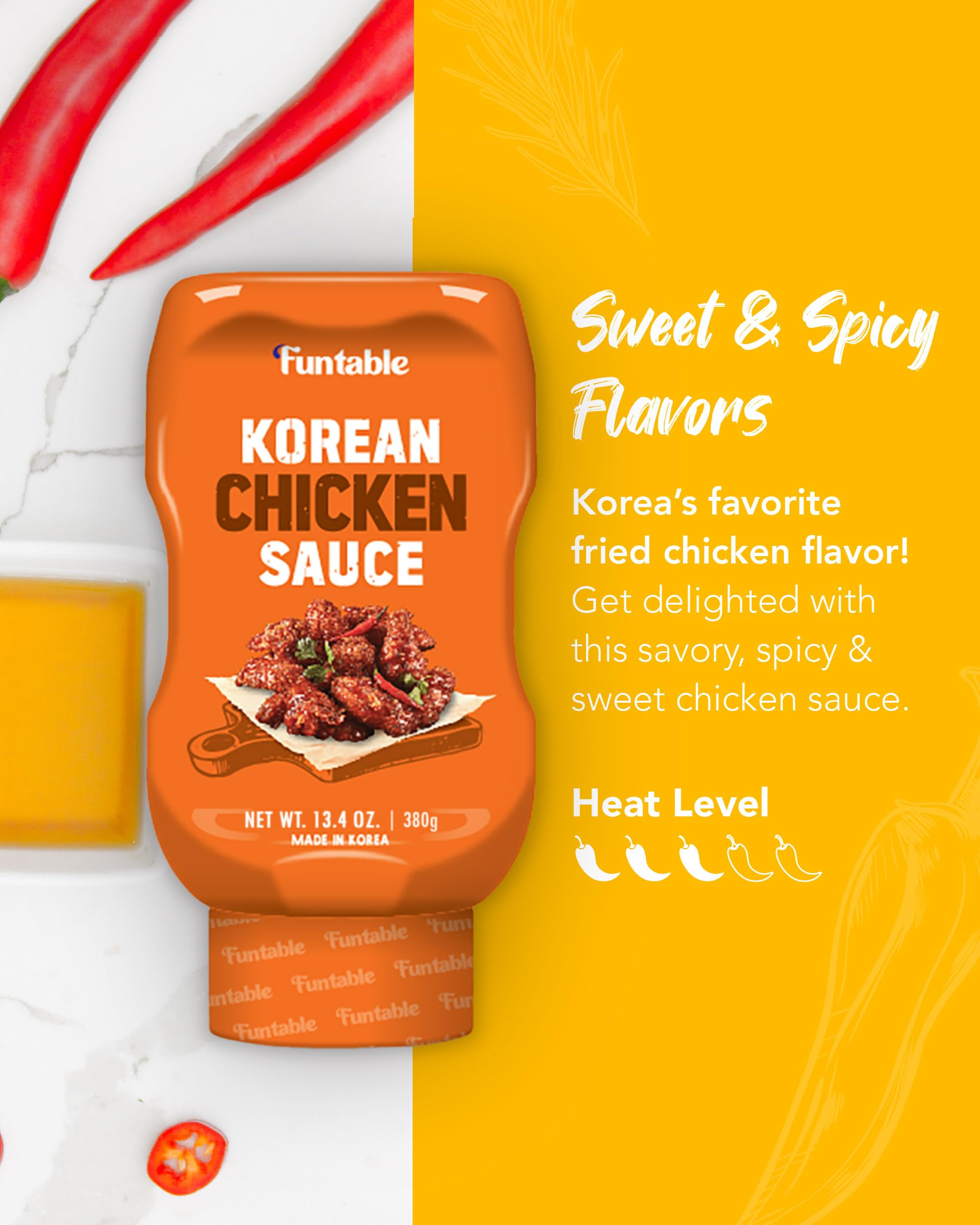 Funtable Delicious Korean Chicken Sauce (13.4 oz, Pack of 1) - Authentic Korean Flavor, Sticky & Tangy Sauce. Ideal for Fried Chicken, Nuggets