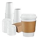 GUSTO [50 Sets - 12 oz. Disposable White Coffee Cups with White Lids, Sleeves - To Go Paper Hot Cups (Formerly Comfy Package)