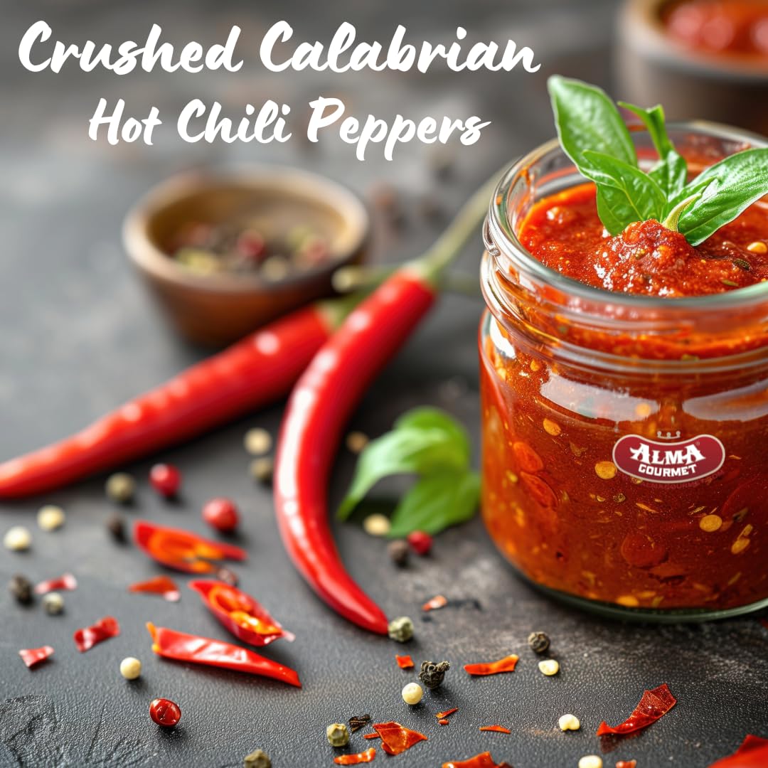 Certified Authentic Crushed Calabrian Hot Chili Peppers Paste Imported From Italy - Calabrian Crushed Chili Peppers Spread Sauce - All Natural