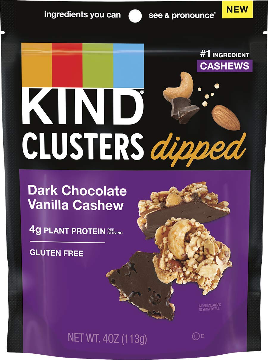KIND Snack Clusters Dipped, Dark Chocolate Vanilla Cashew, Gluten Free, 4g Protein, 4 Ounce , 8Count