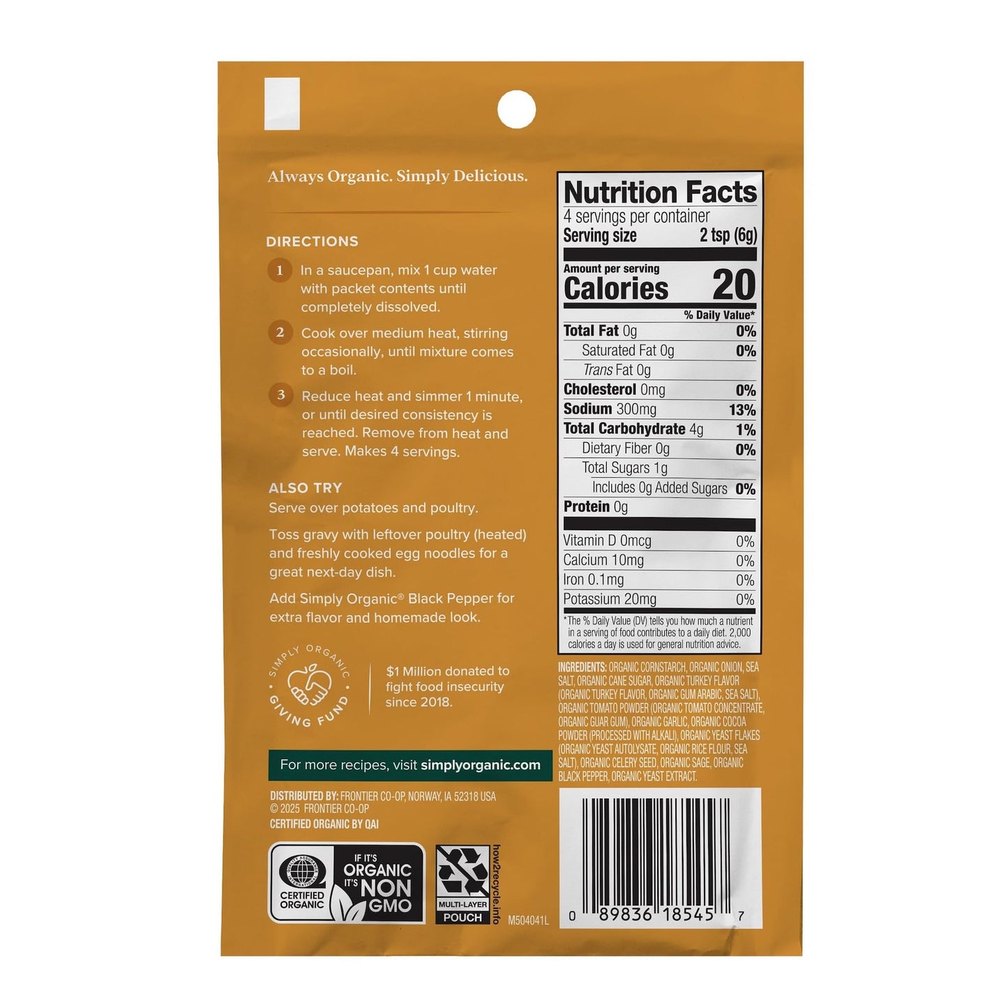 Simply Organic, Turkey Flavored Gravy Mix, 0.85 Oz