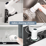 AIRSEE Electric Spin Scrubber, Cordless Power Rotating Brush, 2 Speeds, 6 Replaceable Brush Heads, Handheld Shower Bathroom Scrubber for Cleaning
