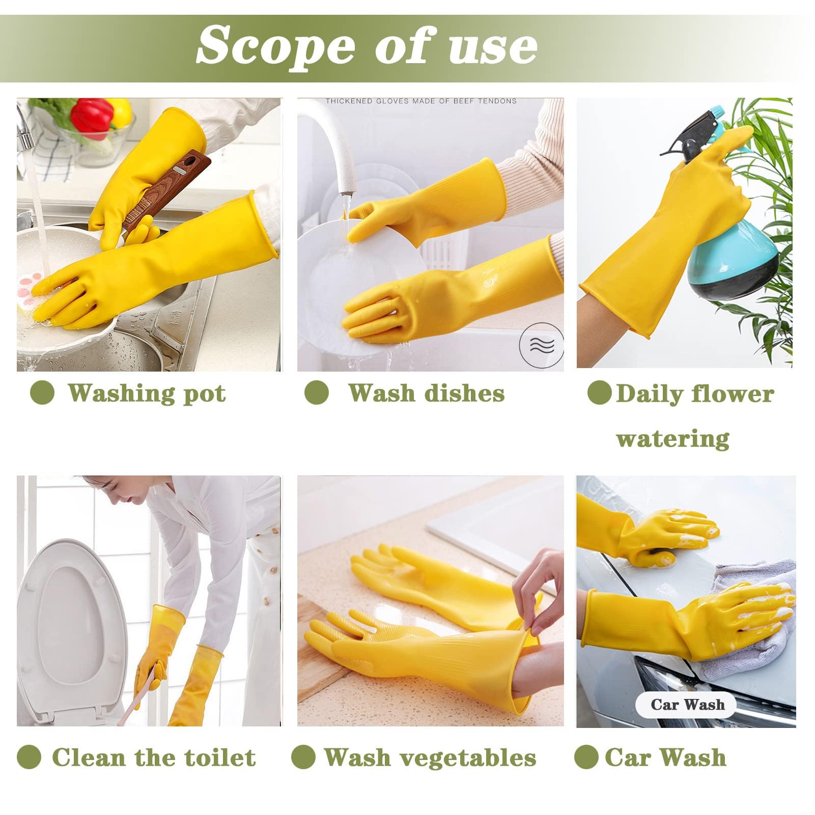 Vsootal 8 Pairs Reusable Household Cleaning Gloves, Rubber Kitchen Dishwashing Gloves,Extra Thickness, Long Sleeves, for Washing Dishes, Pet