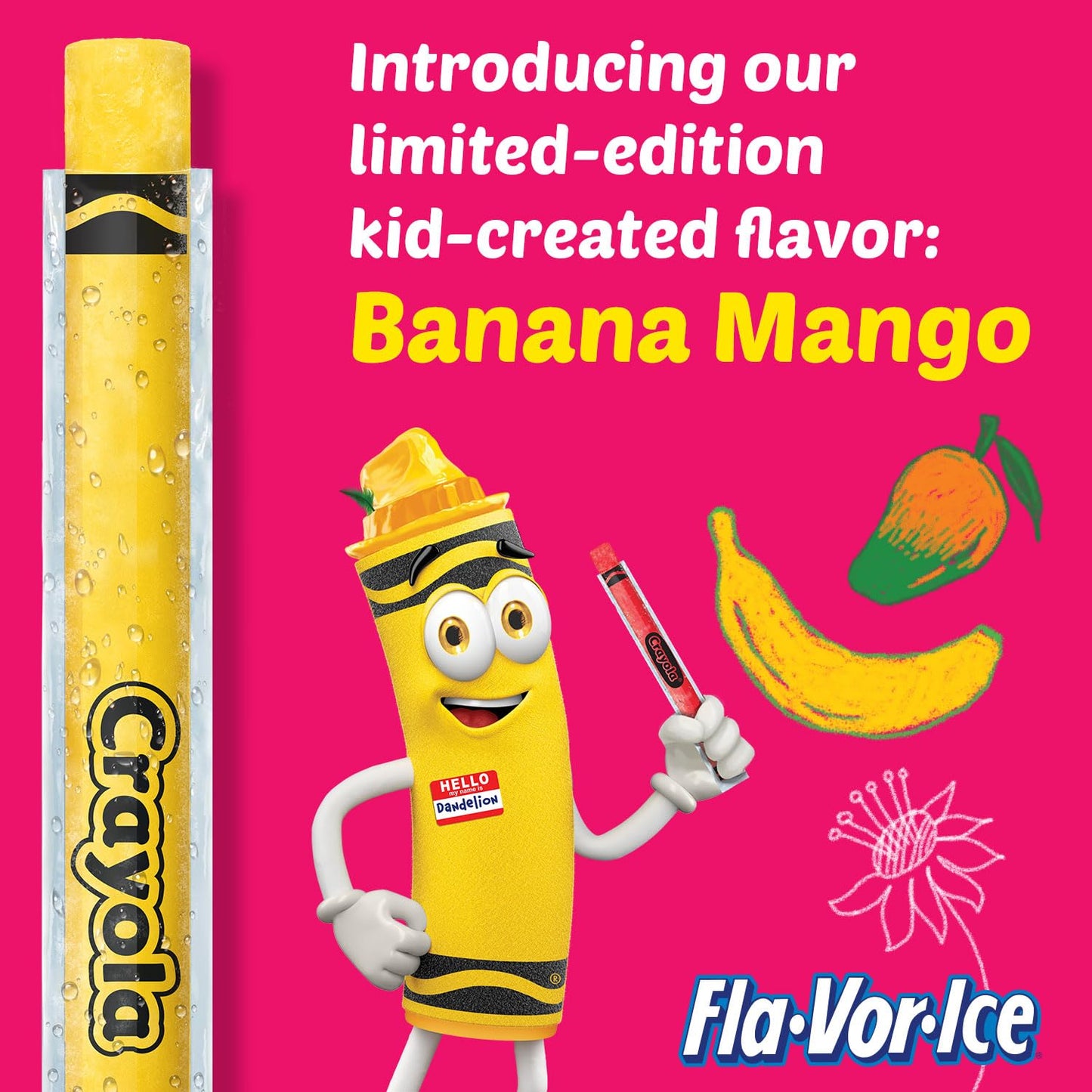 Crayola Fla-Vor-Ice Popsicle Variety Pack of 2 Oz Freezer Bars, Assorted Flavors, Banana Mango, Strawberry, Berry Punch, Orange, Grape, Lemon-Lime 96