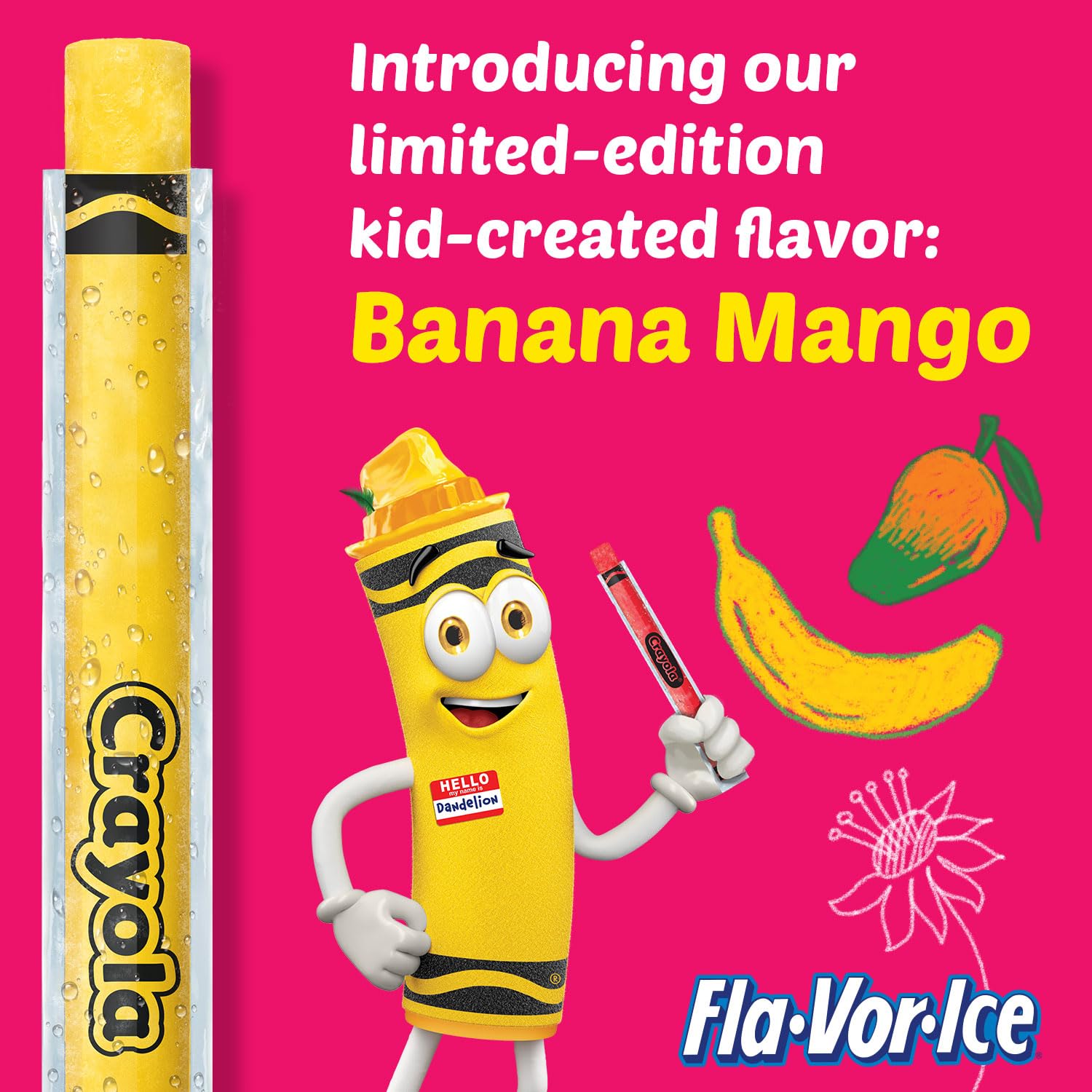 Crayola Fla-Vor-Ice Popsicle Variety Pack of 2 Oz Freezer Bars, Assorted Flavors, Banana Mango, Strawberry, Berry Punch, Orange, Grape, Lemon-Lime 96