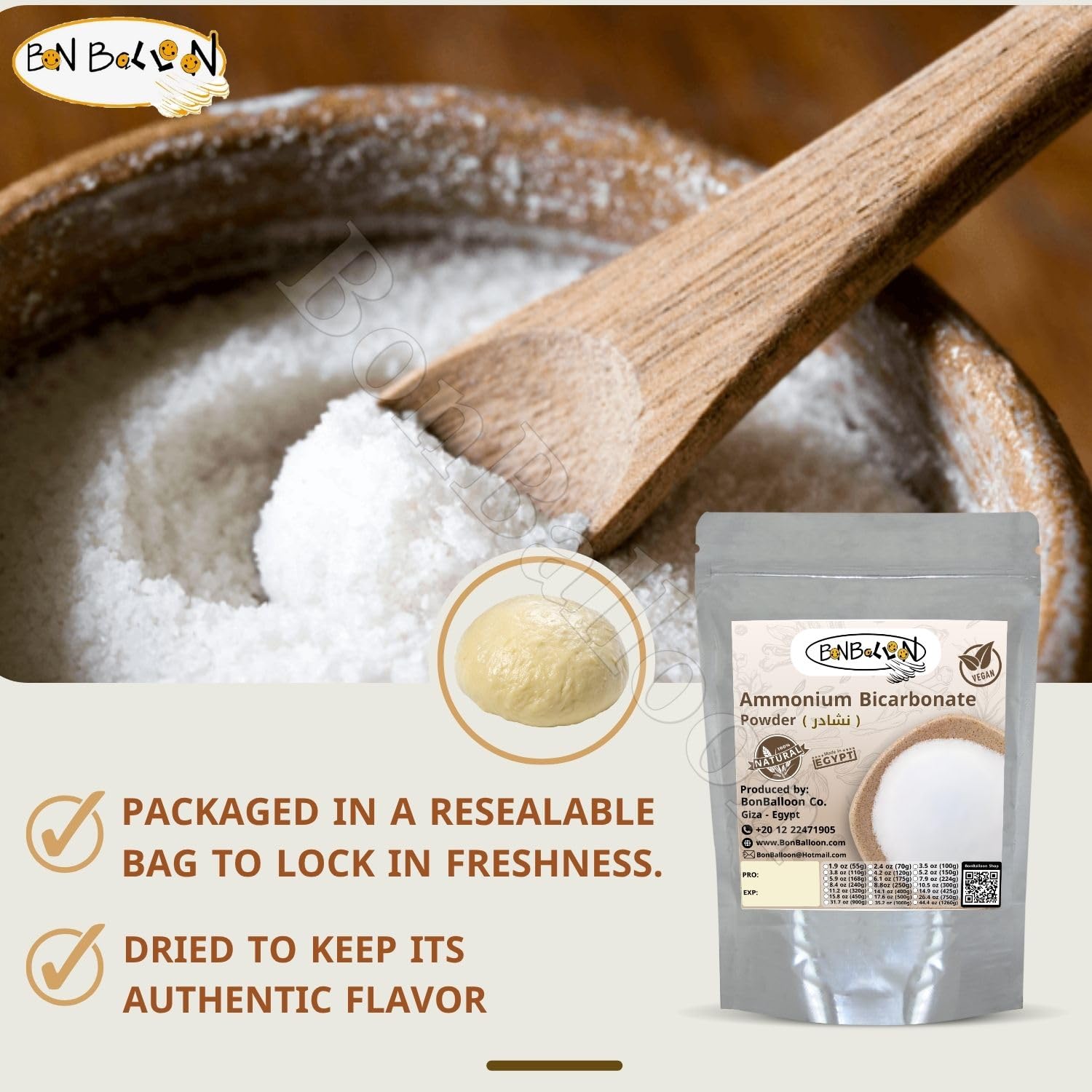 Natural Ammonium Bicarbonate Powder Fresh Dried Ammonia Hartshorn Herbal Herb Herbs Seasoning Spice Spices Cooking Pure Premium Egyptian Spices No