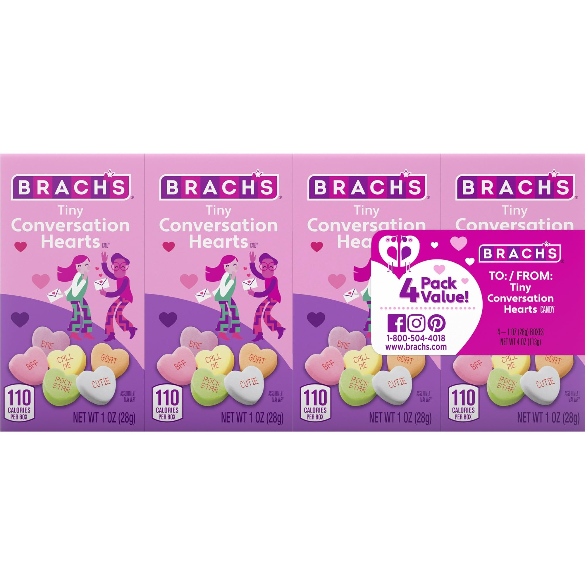 Brach's Tiny Conversation Hearts "To/From" Boxes, 1.0oz, Valentine's Candy, 4 individually wrapped packs
