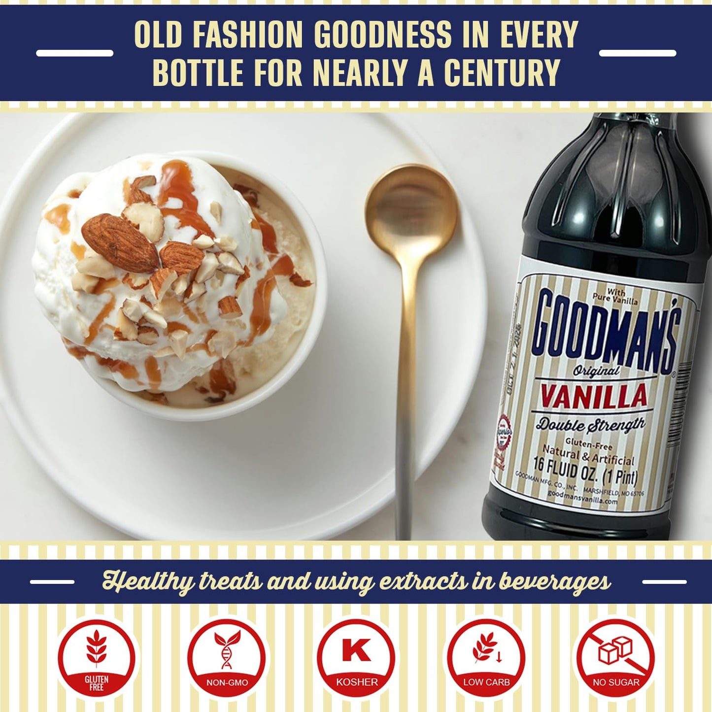 Goodman's Original Vanilla Double Strength - Gluten-Free, Non-GMO, Kosher, Low Carb & Low Calorie, a Blend of Artificial flavors with Pure Vanilla