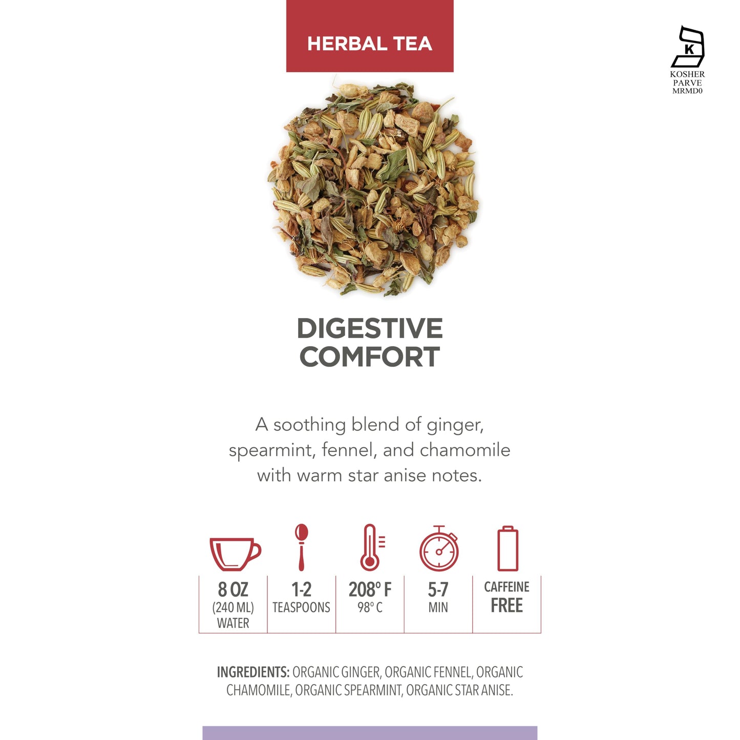 Teabloom Digestive Comfort Loose Leaf Herbal Tea with Chamomile, Fennel & Ginger | Caffeine-Free Soothing Botanical Blend | Canister Makes 35-50 Cups