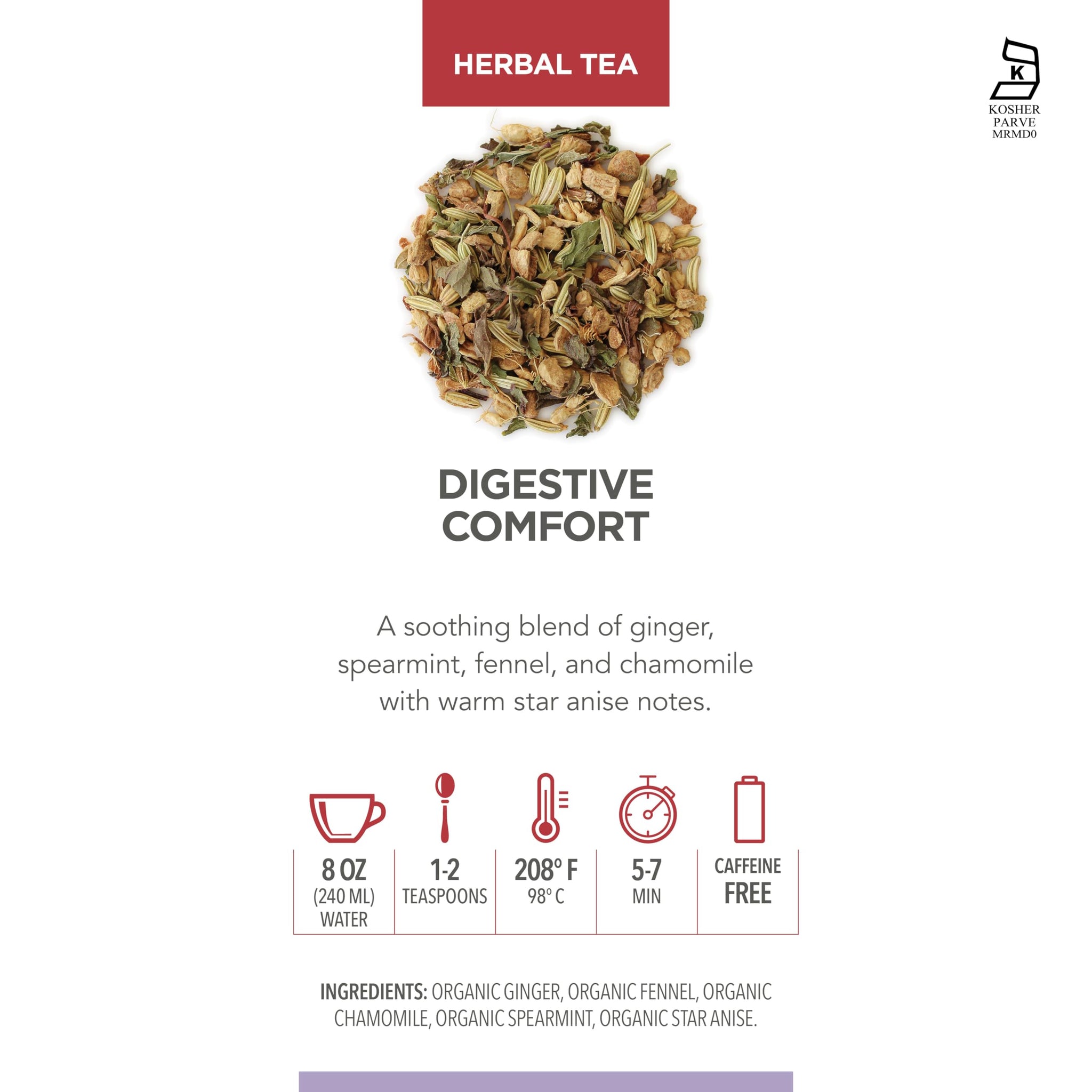 Teabloom Digestive Comfort Loose Leaf Herbal Tea with Chamomile, Fennel & Ginger | Caffeine-Free Soothing Botanical Blend | Canister Makes 35-50 Cups