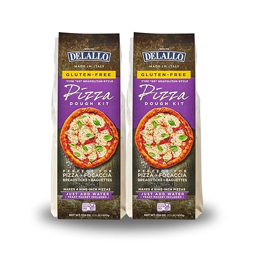 DeLallo Gluten Free Flour Pizza Kit, 17 Oz Bag, (2 Pack), All Purpose Pizza Dough Mix for Baking Crust, Bread and Calzones, Vegan, Dairy Free
