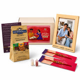 LOVENSPIRE Designer Rakhi Gift Hamper for Brother & Bhabhi - Adjustable Rakhi Bracelet with Customizable Photo Frame, Chocolates, Roli Chawal & Card