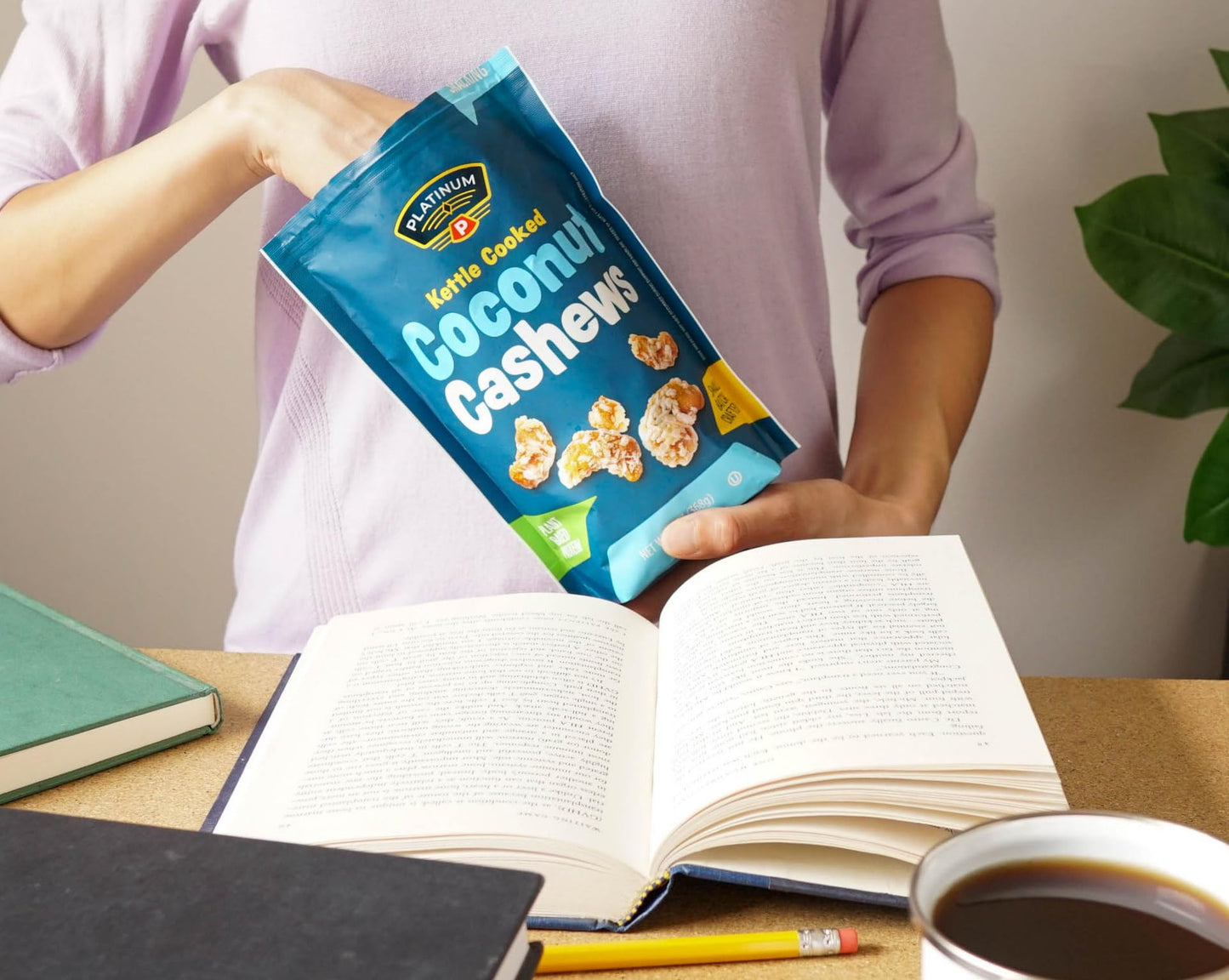 Platinum Kettle Cooked Coconut Cashews - Plant Based Protein, Fiber, Healthy Snack - Wholesome Nutritional Boost - Can Bring at Home, Work, Office