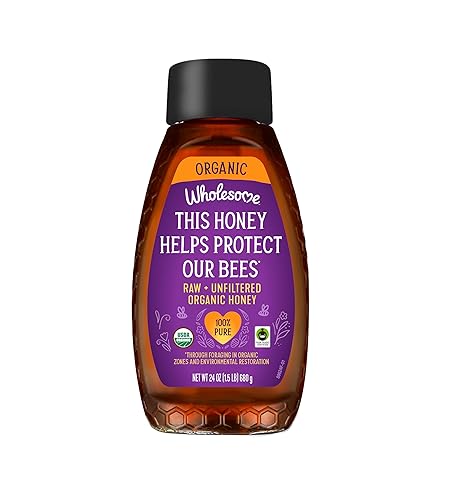 Wholesome Sweeteners 24-Ounce Organic Raw Unfiltered Honey Bottle, 100% Pure, Fair Trade Certified, Non GMO Project Verified, & Gluten Free, 1 Pack