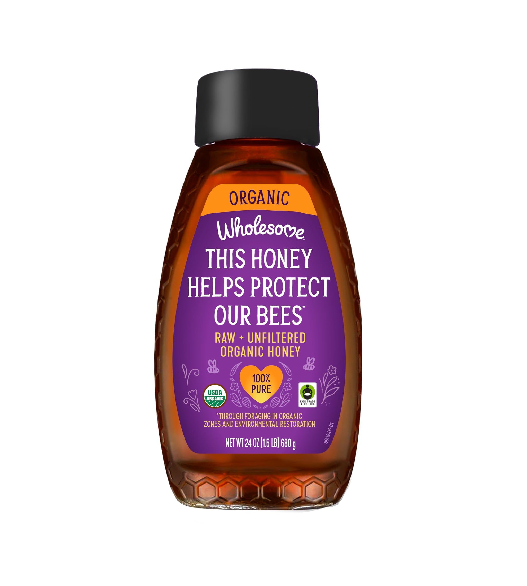 Wholesome Sweeteners 24-Ounce Organic Raw Unfiltered Honey Bottle, 100% Pure, Fair Trade Certified, Non GMO Project Verified, & Gluten Free, 1 Pack