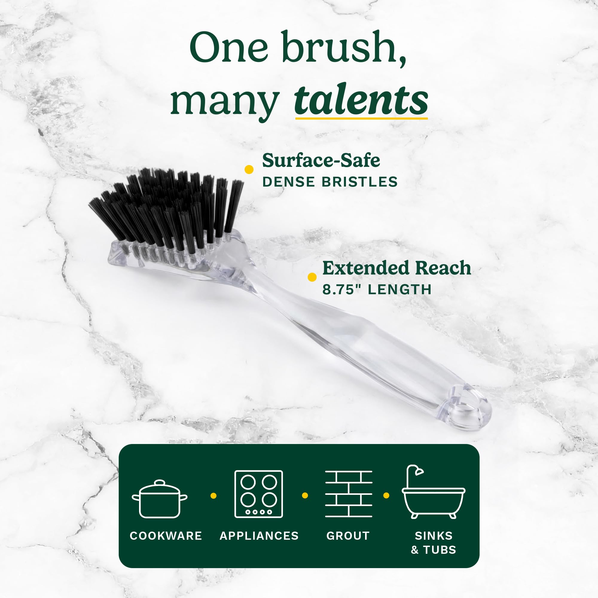 Cuisinart Dish Brush with Handle 2 Pack - Kitchen Scrub Brush for Dishes, Pots & Pans, Non-Scratch Dish Scrubber, Firm Bristles for Sink & Cookware