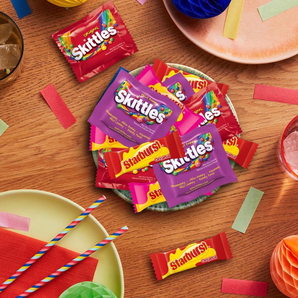 SKITTLES Original, Wild Berry & STARBURST Original and FaveReds Fun Size Chewy Candy Variety Pack, Party Size, 20.13 Oz Bulk Candy