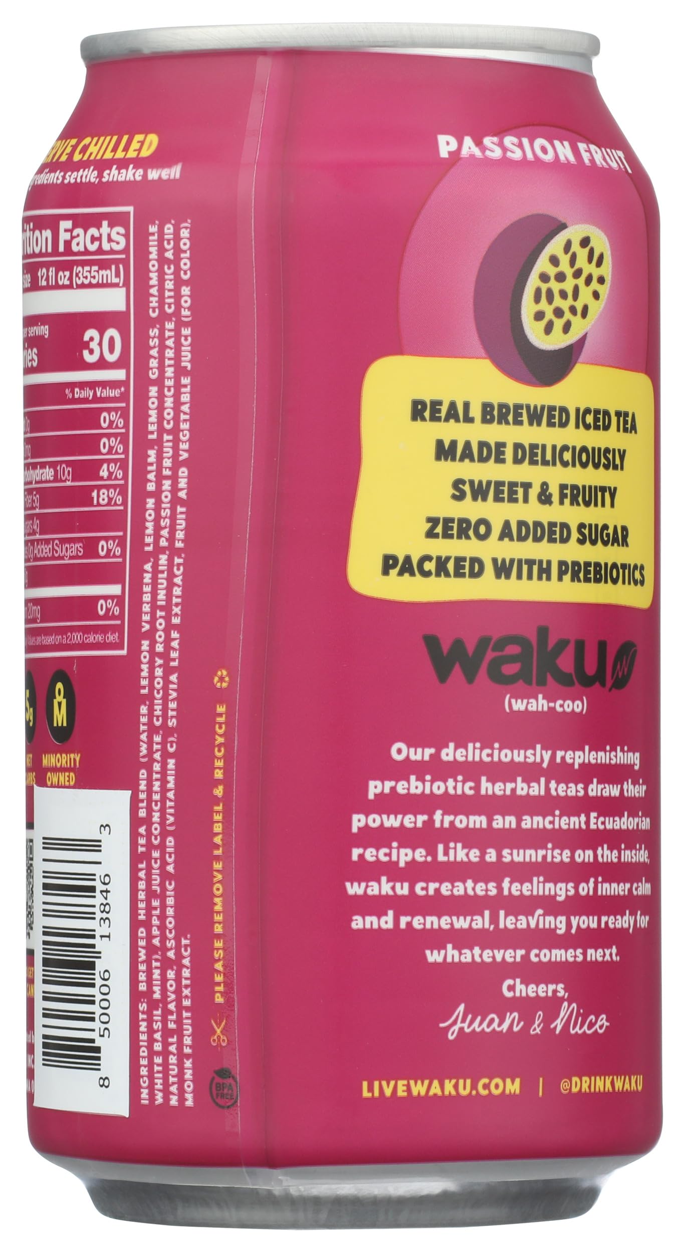 Waku, Tea Prebiotic Herbal Passion Fruit, 12 Fl Oz