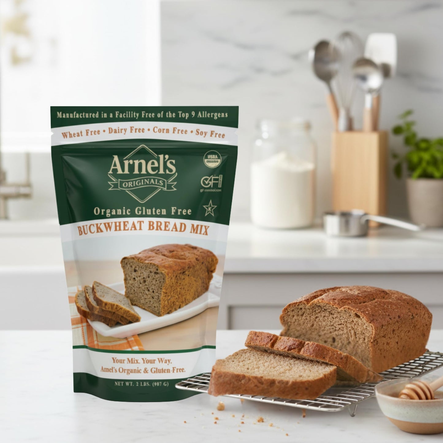 Buckwheat Bread Mix, Certified Gluten free, Organic, non-GMO Verified, Certified Kosher, Gluten Free Baking, 2-pounds