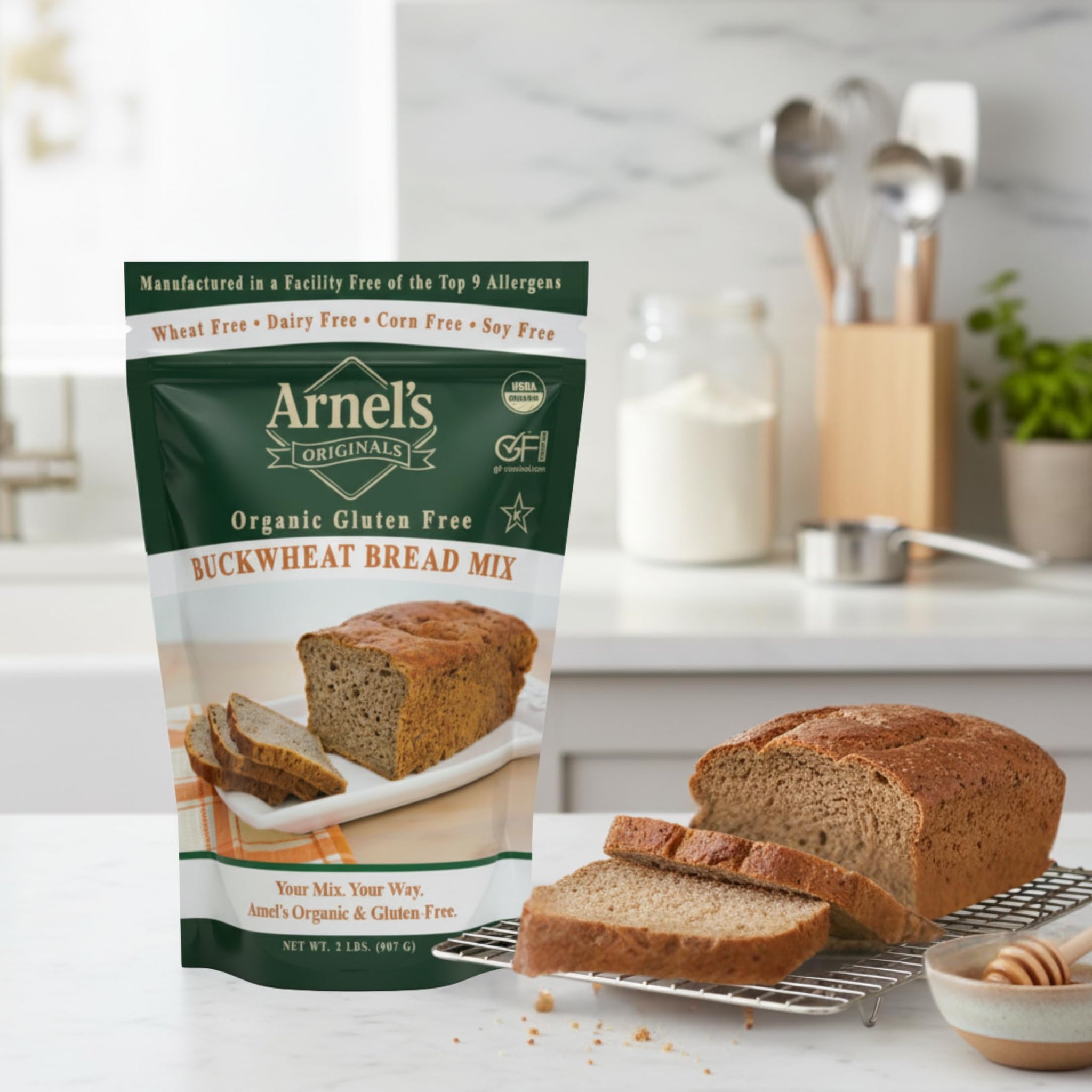 Buckwheat Bread Mix, Certified Gluten free, Organic, non-GMO Verified, Certified Kosher, Gluten Free Baking, 2-pounds