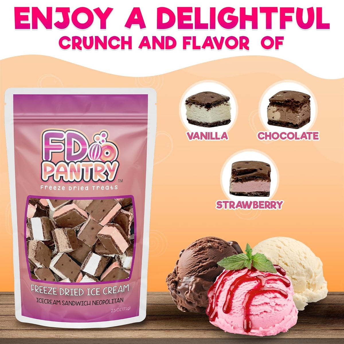 Freeze Dried Cheesecake Bites & Ice Cream Sandwich Bites - New York Style, Neapolitan - Chocolate, Strawberry, Vanilla - Crunchy Dehydrated Dessert