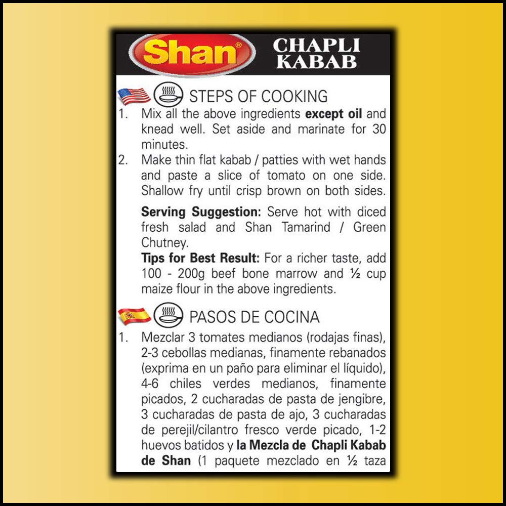 Shan Shami Kabab Recipe and Seasoning Mix 1.76 oz (50g) - Spice Powder for Traditional Meat & Lentil Patties - Suitable for Vegetarians - Airtight Bag