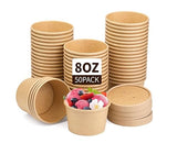 Wuadua Disposable 8 oz 50 Pack Paper Soup Containers with Lids - Takeout Soup Bowls for Noodles, Salad, Restaurant, Catering, Food Storage - Microwave