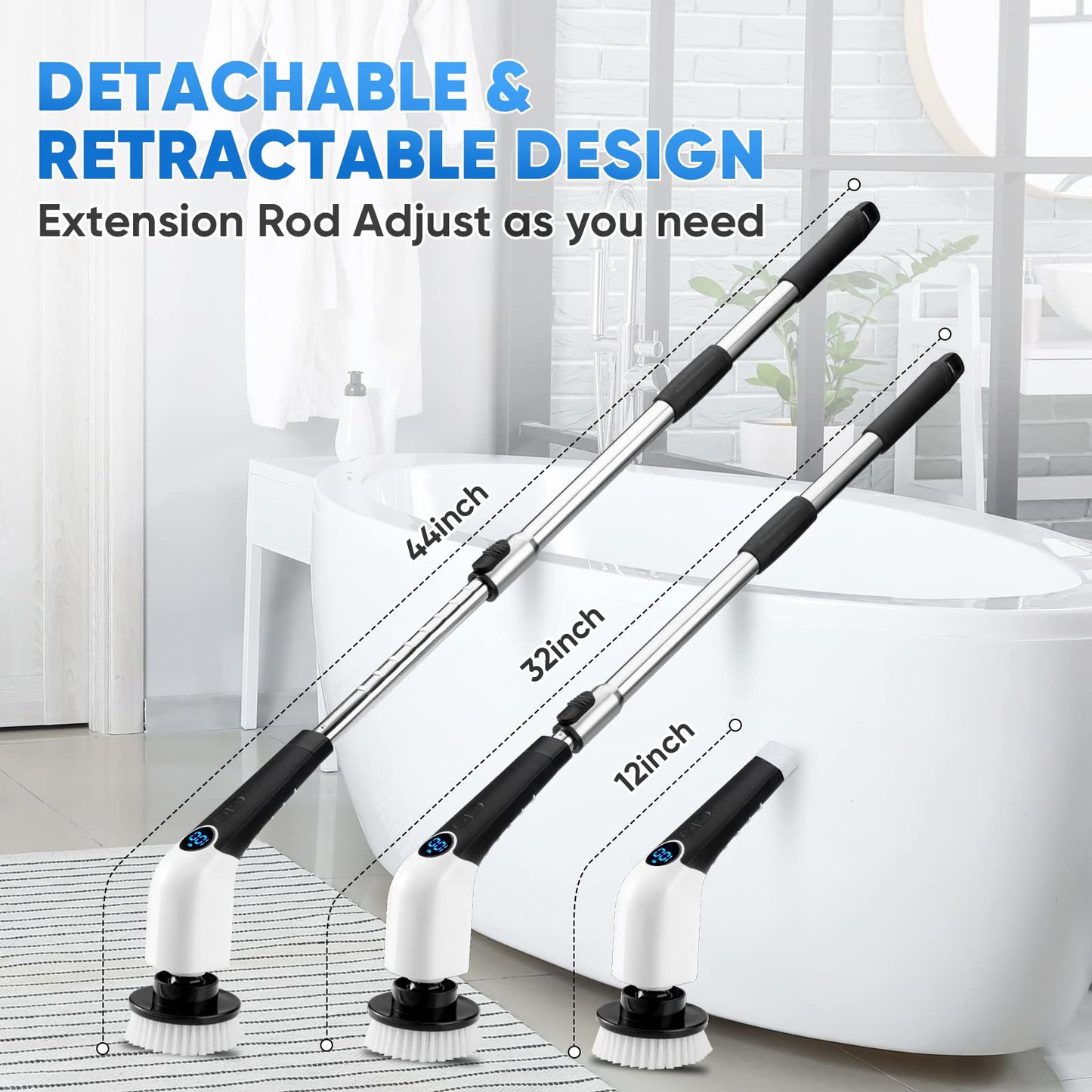 Electric Spin Scrubber, 2024 New Cordless Cleaning Brush with 8 Replaceable Brush Heads, Power Shower Scrubber Long Handle, Extendable Handheld