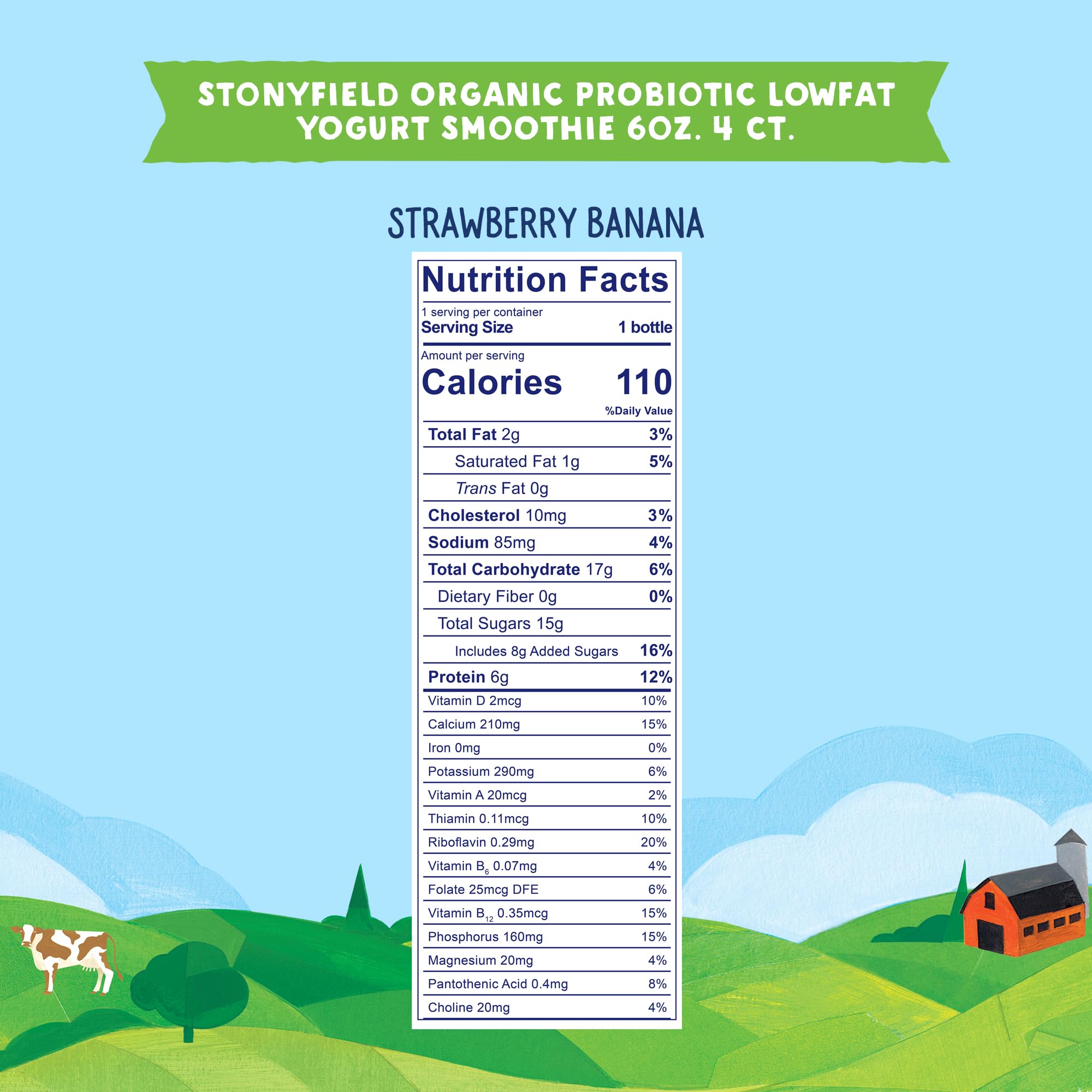 Stonyfield Farm Strawberry Banana Probiotic Smoothie, 6 Fl Oz, 4 Pack