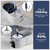 Spin Mop and Bucket System with180-Degree Rotating Head Telescopic Handle Dual Chamber Bucket Floor Cleaning Set with 3 Mop Refills Dual-Function